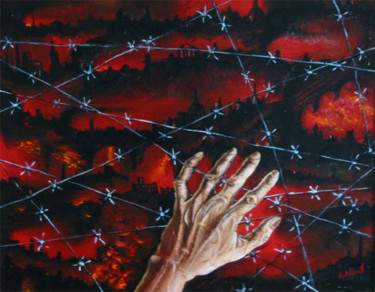 Painting titled "The Wire. Проволока" by Vladimir Abaimov, Original Artwork, Oil