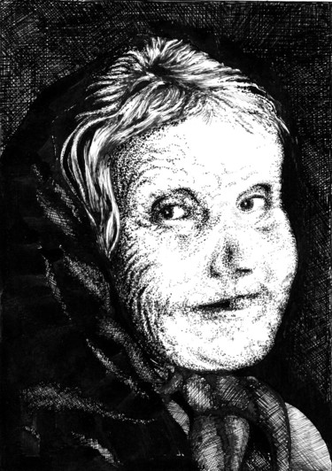 Drawing titled "Grandma Pelageya. Б…" by Vladimir Abaimov, Original Artwork, Ink