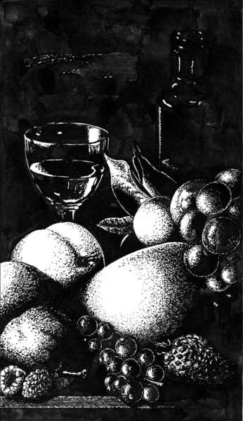 Desenho intitulada "Still Life with Fru…" por Vladimir Abaimov, Obras de arte originais, Tinta