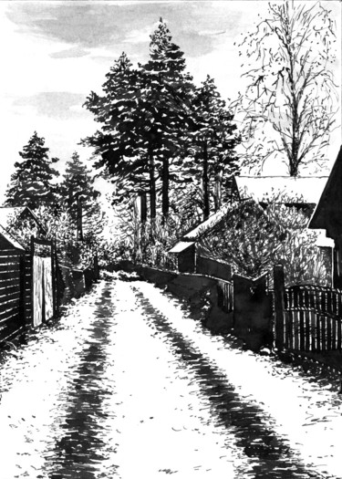 Drawing titled "In the Middle of Wi…" by Vladimir Abaimov, Original Artwork, Ink