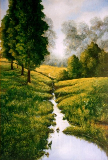 Painting titled "The Stream. Ручей" by Vladimir Abaimov, Original Artwork, Oil