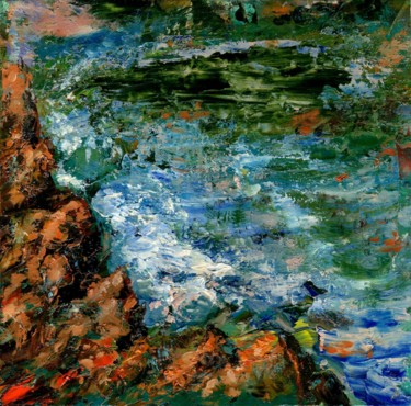 Painting titled "Rocks and Sea / Ска…" by Vladimir Abaimov, Original Artwork, Oil