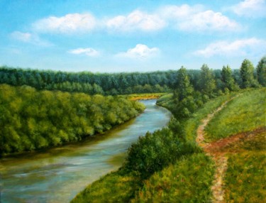 Pintura intitulada "Inya River in the M…" por Vladimir Abaimov, Obras de arte originais, Óleo