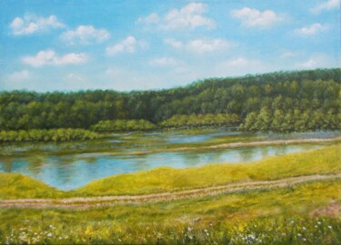 Painting titled "Inya River. Midday…" by Vladimir Abaimov, Original Artwork, Oil