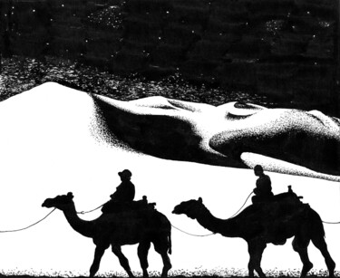 Dibujo titulada "Caravan / Караван" por Vladimir Abaimov, Obra de arte original, Tinta