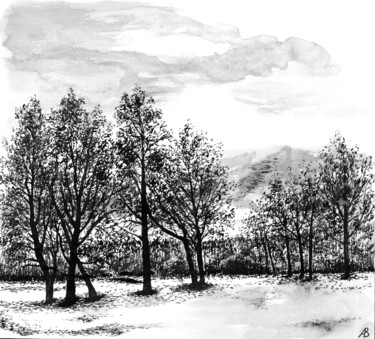 Drawing titled "In the Middle of Wi…" by Vladimir Abaimov, Original Artwork, Ink