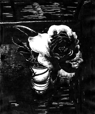 Dessin intitulée "Rose in black 2 / Р…" par Vladimir Abaimov, Œuvre d'art originale, Encre