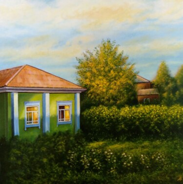 Painting titled "Village Evening / Д…" by Vladimir Abaimov, Original Artwork, Oil