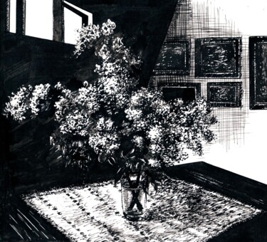 Рисунок под названием "Lilac is fragrant /…" - Владимир Абаимов, Подлинное произведение искусства, Чернила
