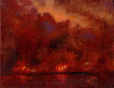 Painting titled "Forest Fire / Лесно…" by Vladimir Abaimov, Original Artwork, Oil