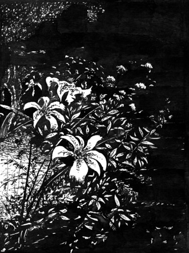 Drawing titled "The Lilies / Лилии" by Vladimir Abaimov, Original Artwork, Ink