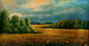 Painting titled "Among the Fields in…" by Vladimir Abaimov, Original Artwork, Oil