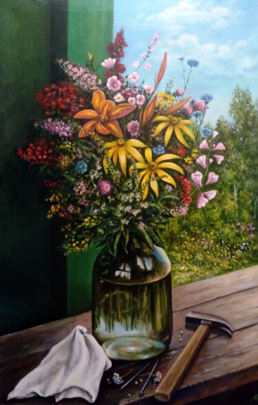 Peinture intitulée "Still-life on the W…" par Vladimir Abaimov, Œuvre d'art originale, Huile