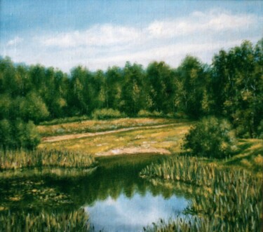Malerei mit dem Titel "A Lake with the Ree…" von Vladimir Abaimov, Original-Kunstwerk, Öl