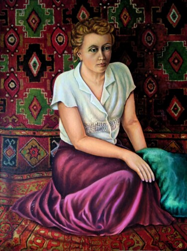Painting titled "Portrait of Wife /…" by Vladimir Abaimov, Original Artwork, Oil