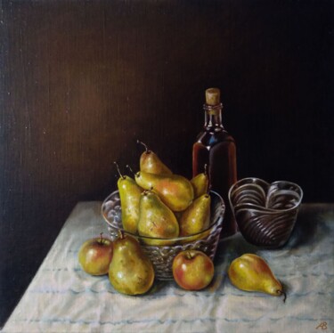 Malerei mit dem Titel "Still Life with Pea…" von Vladimir Abaimov, Original-Kunstwerk, Öl