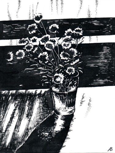 Disegno intitolato "Dunno Flowers / Цве…" da Владимир Абаимов, Opera d'arte originale, Inchiostro