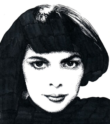 Disegno intitolato "Mireille Mathieu 6…" da Vladimir Abaimov, Opera d'arte originale, Inchiostro