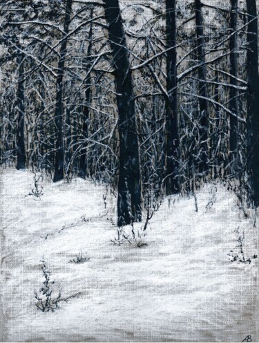 Dessin intitulée "Winter Silence / Зи…" par Vladimir Abaimov, Œuvre d'art originale, Encre