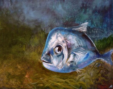 Schilderij getiteld "Small Fish / Рыбка" door Vladimir Abaimov, Origineel Kunstwerk, Olie