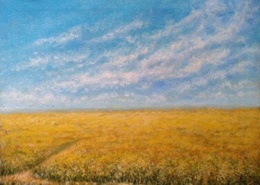 Painting titled "Field, Sky, Clouds…" by Vladimir Abaimov, Original Artwork, Oil