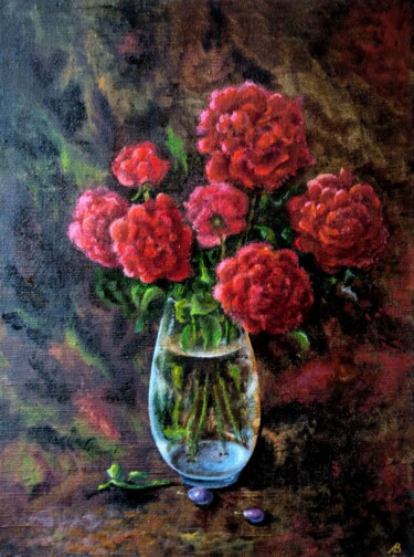 Painting titled "The Last Autumn Ros…" by Vladimir Abaimov, Original Artwork, Oil