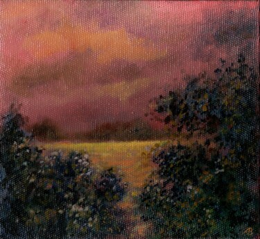 Schilderij getiteld "Evening Landscape /…" door Vladimir Abaimov, Origineel Kunstwerk, Olie