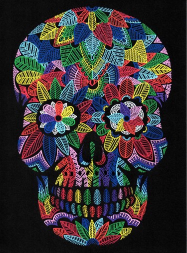 Dessin intitulée "skull" par Axbane, Œuvre d'art originale, Acrylique