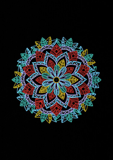 Desenho intitulada "Mandala printemps" por Axbane, Obras de arte originais, Acrílico