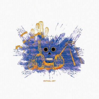 Digitale Kunst getiteld "MEXICO blue" door Axel Estival, Origineel Kunstwerk, Digitaal Schilderwerk