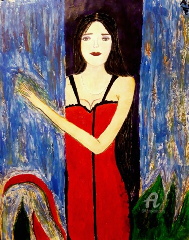 Painting titled "La italiana" by Axel Frías, Original Artwork, Oil Mounted on Wood Panel