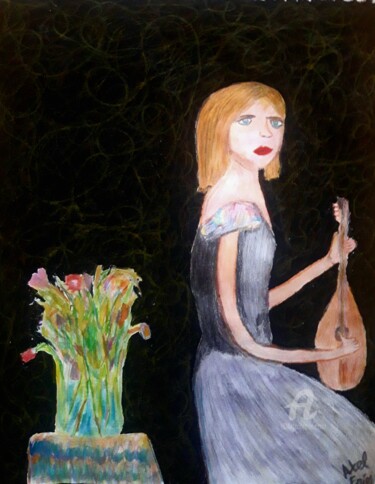 Pintura intitulada "La chica de la mand…" por Axel Frías, Obras de arte originais, Aquarela