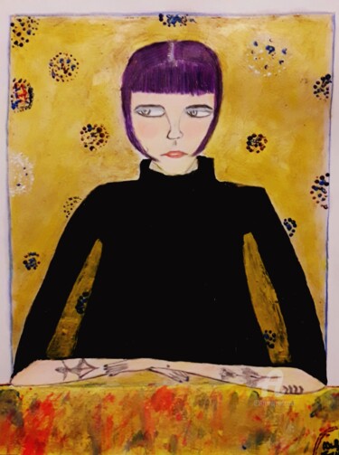 Peinture intitulée "Susana "la pelicort…" par Axel Frías, Œuvre d'art originale, Acrylique Monté sur Verre