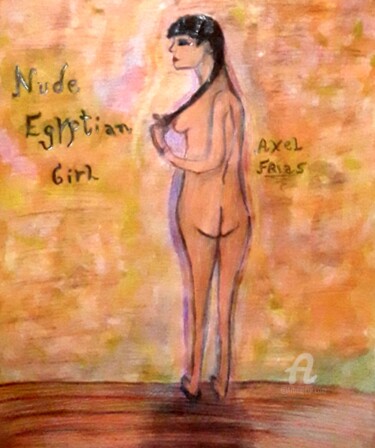 Painting titled "Nude egyptian girl" by Axel Frías, Original Artwork, Watercolor Mounted on Glass