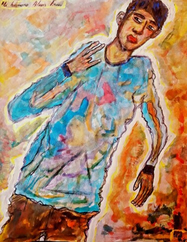 Painting titled "Mi hermano mellizo,…" by Axel Frías, Original Artwork, Watercolor Mounted on Glass