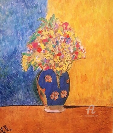 Painting titled "Belleza floral" by Axel Frías, Original Artwork, Watercolor Mounted on Glass
