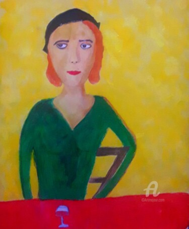Картина под названием "La Francesa bebiend…" - Axel Frías, Подлинное произведение искусства, Акварель Установлен на Стекло