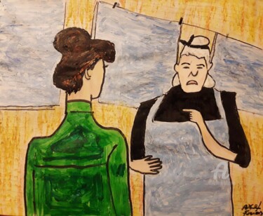 Pintura titulada "Consejos de una mad…" por Axel Frías, Obra de arte original, Oleo Montado en Vidrio