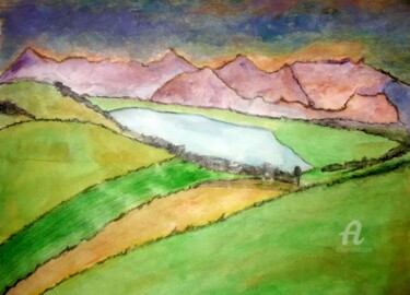 Painting titled "Suiza" by Axel Frías, Original Artwork, Watercolor Mounted on Glass