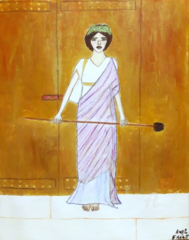 Peinture intitulée "En la puerta del te…" par Axel Frías, Œuvre d'art originale, Huile Monté sur Verre