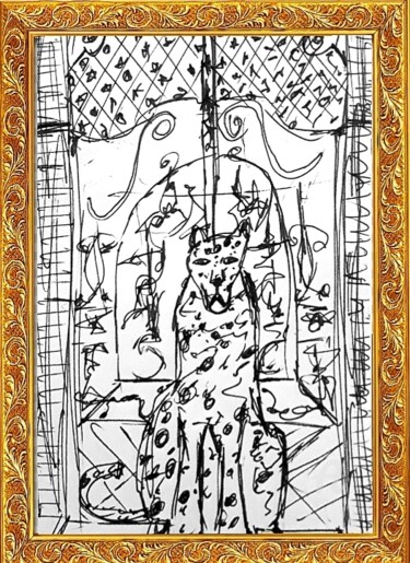 Disegno intitolato "Boceto de Leopardo" da Axel Frías, Opera d'arte originale, Biro