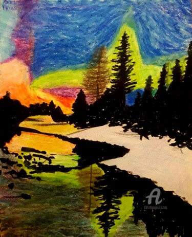 绘画 标题为“Aurora boreal (Alas…” 由Axel Frías, 原创艺术品, 粉彩 安装在玻璃上