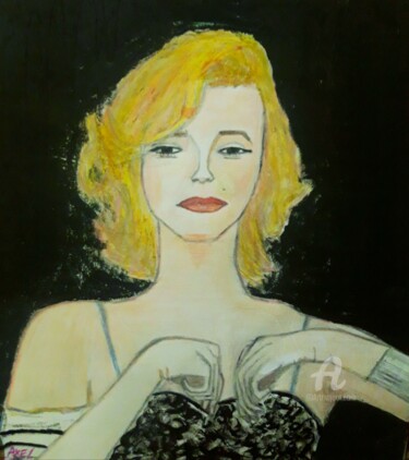 Painting titled "Retrato de Marilyn…" by Axel Frías, Original Artwork, Pencil Mounted on Glass