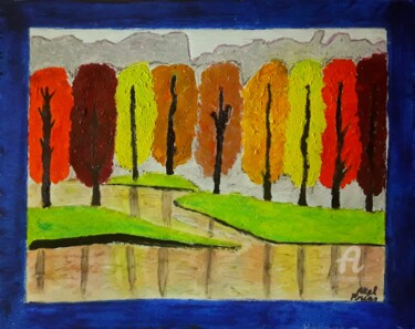 Painting titled "Otoño" by Axel Frías, Original Artwork, Oil Mounted on Glass