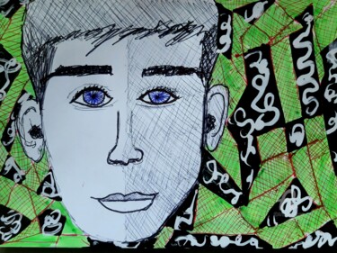 Painting titled "Rostro de joven" by Axel Frías, Original Artwork, Marker