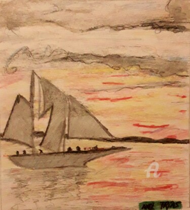 Painting titled "Atardecer de fuego" by Axel Frías, Original Artwork, Graphite