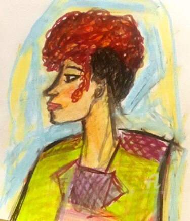 Painting titled "Mujer con pelo afro" by Axel Frías, Original Artwork, Pastel