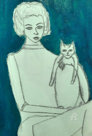 Arte digital titulada "Mujer con gato (pró…" por Axel Frías, Obra de arte original, Pintura Digital