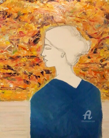 Painting titled "Mujer de perfil. 2/…" by Axel Frías, Original Artwork, Oil Mounted on Wood Stretcher frame