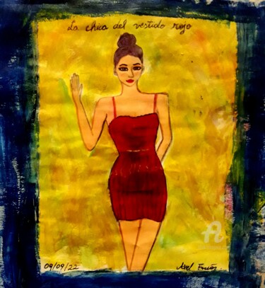Painting titled "La chica del vestid…" by Axel Frías, Original Artwork, Pencil